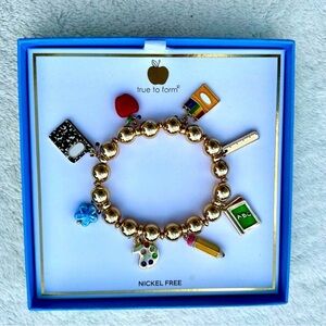 NIB True to Form Charm Bracelet Gold Beads Teacher School Ruler A…